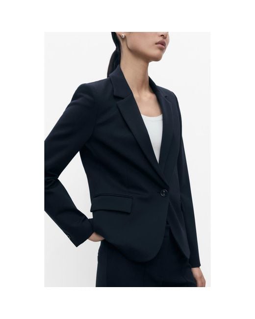 Mango Blue Fitted Suit Jacket