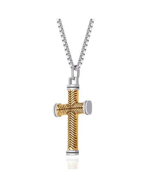 Lucky Brand Metallic Stainless Steel (316L) Two Tone Cross Necklace for men