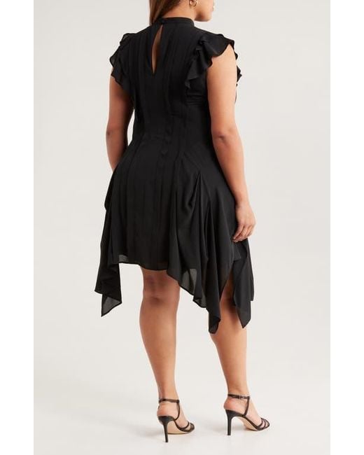 Chelsea28 Black Pintuck Handkerchief Hem Dress