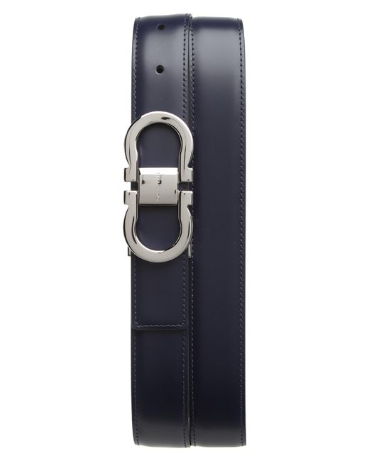 Ferragamo Blue Double Gancio Leather Belt for men