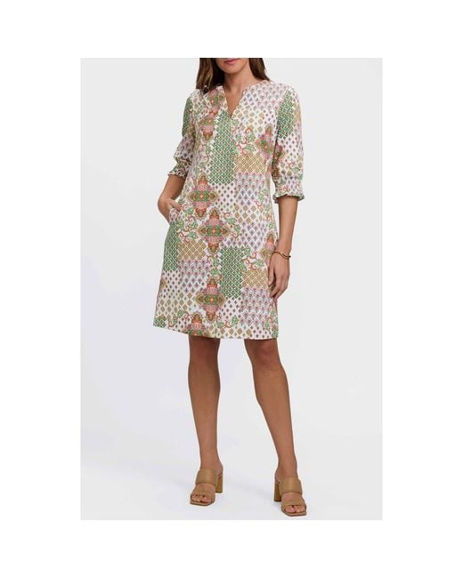 Foxcroft Natural Alicia Patchwork Shift Dress