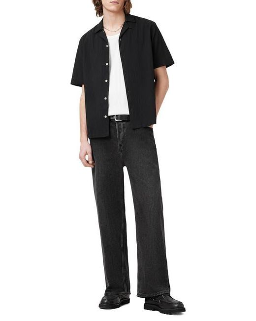 AllSaints Black Haven Short Sleeve Camp Shirt for men