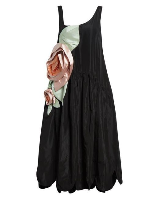 Simone Rocha Women's Black Pressed Rosette Tilted Neck Dress