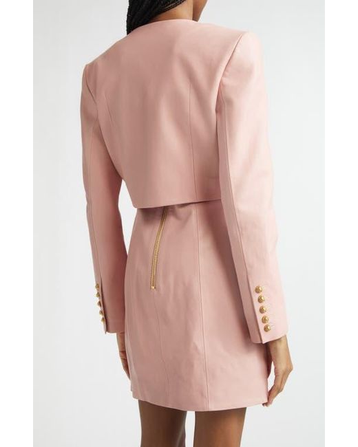 Balmain Pink Crop Lambskin Jacket