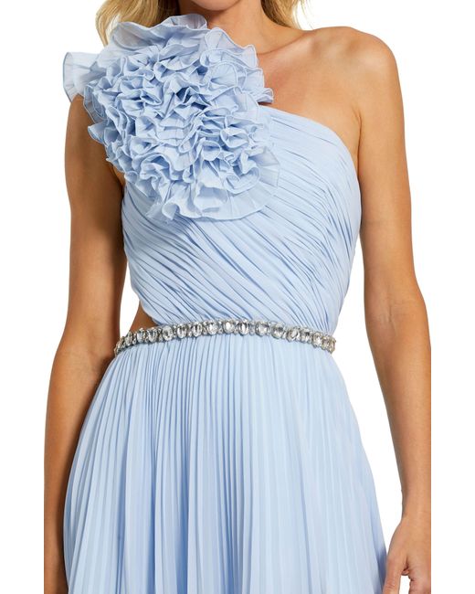 Mac Duggal Blue Floral Detail One-shoulder Gown