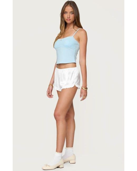 Edikted Blue Jovana Lace Trim Crop Stretch Cotton Camisole
