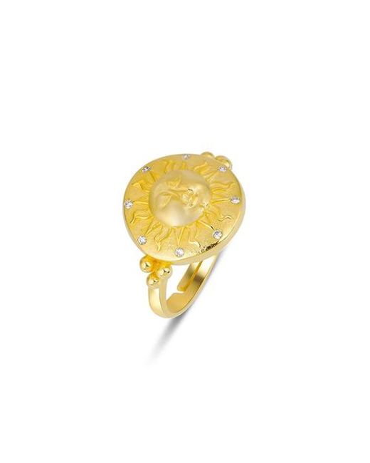 Spero London Yellow Sun Face Embossed Sterling Medal Ring