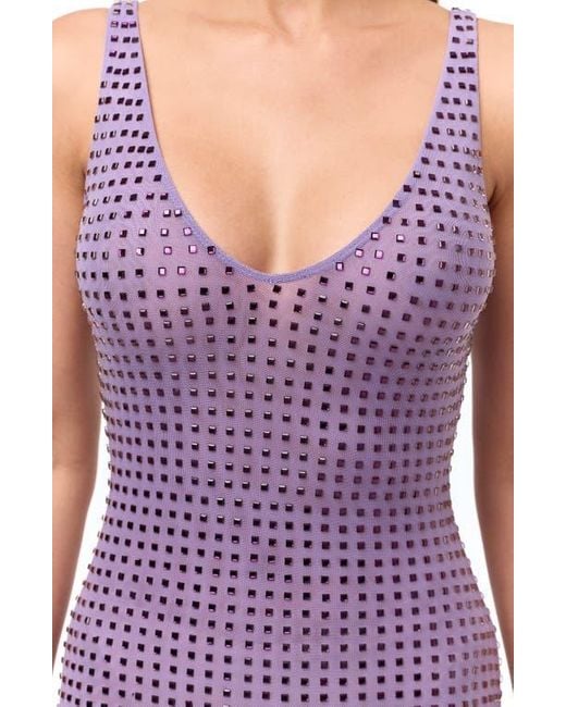 Naked Wardrobe Purple Crystal Embellished V-Neck Mini Dress