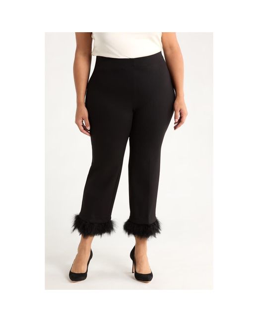 Anne Klein Black Crop Feather Trim Pull-On Pants