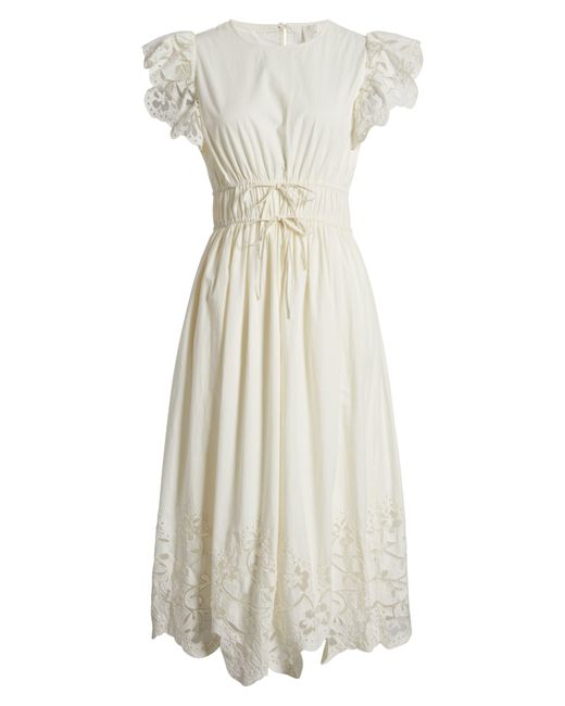 Cleobella Natural Allegra Drawstring Waist Organic Cotton Blend Midi Dress