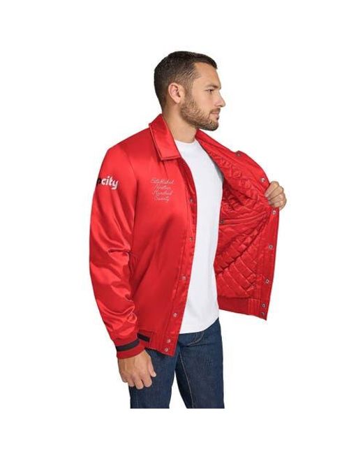 Tommy Hilfiger Red Portland Trail Blazers Jacob Chain Stitch Applique Full-Snap Varsity Jacket for men