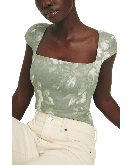 Reformation Green Cora Floral Linen Top