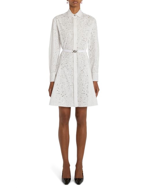 Versace White Barocco Embroidered Long Sleeve Belted Shirtdress