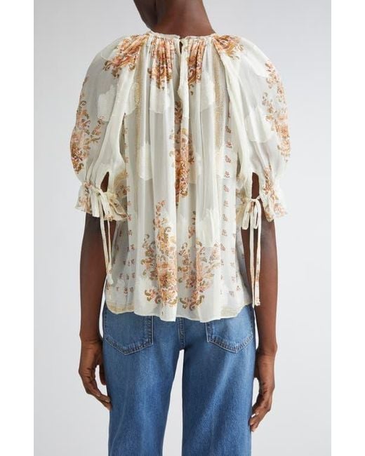 Ulla Johnson Blue Pippa Floral Silk Blend Top