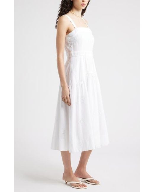 Chelsea28 White Removable Strap Eyelet Embroidery Midi Dress