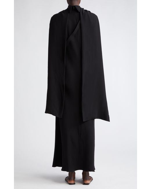 The Row Black Pascal Scarf Detail Long Sleeve Silk Crepe Dress