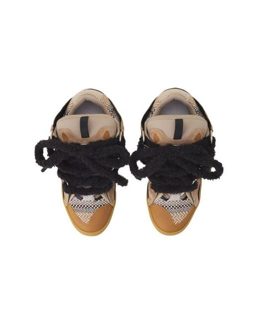 Lanvin Brown Curb Suede Sneakers With Mesh Laces