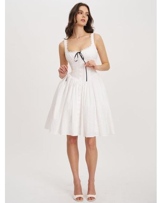 Miss Circle White Madison Cotton Eyelet Square Neck Midi Dress