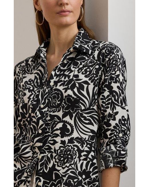 Ralph Lauren Black Floral Linen Button-Up Shirt