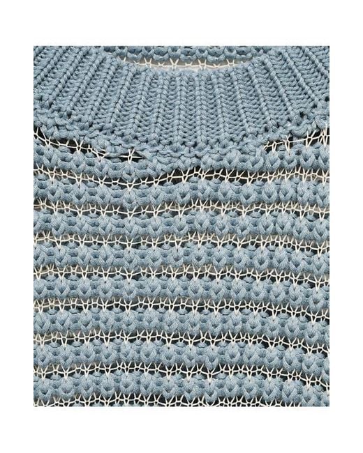 Mango Blue Oversize Openwork Cotton Blend Sweater