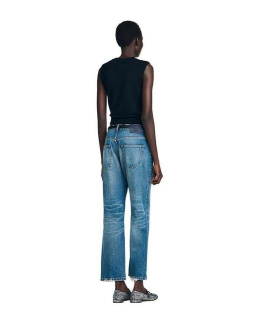 Sandro Blue Ruffled Cropped Sweater