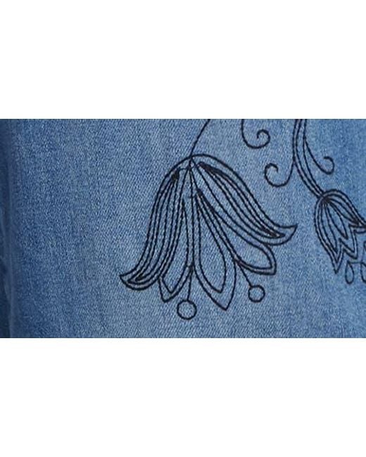 NYDJ Blue Teresa Embroideredhigh Waist Wide Leg Jeans