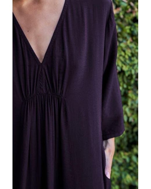 ocean + main Blue Cupro Rouched Front Caftan