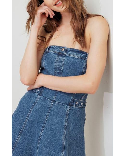 FREEMARKET Strapless Denim Maxi Dress in Blue | Lyst