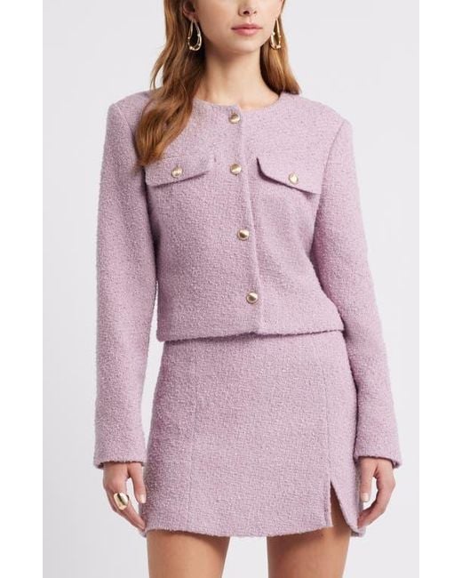 Open Edit Purple Tweed Crop Jacket