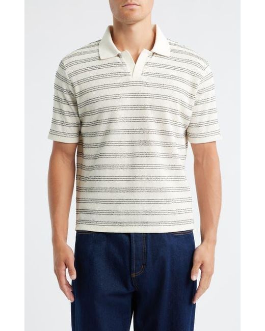 Percival White Laurent Stripe Johnny Collar Cotton Blend Polo for men