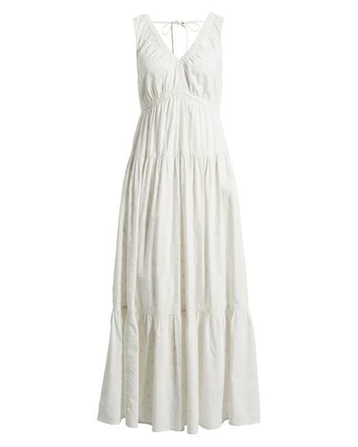 Treasure & Bond White Shirred Cotton Blend Jacquard Sundress