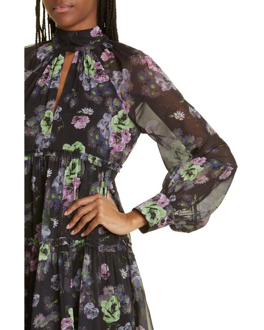 Cinq À Sept Black Revina Midnight Bloom Floral Print Long Sleeve Dress