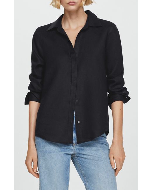 Mango Black Button-up Linen Shirt