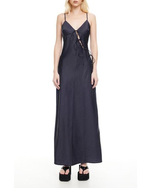 Lioness Blue About Polka Dot Cutotut Tie Detail Satin Slipdress
