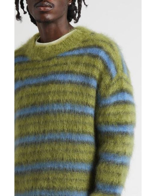 Marni Green Stripe Mohair Blend Crewneck Sweater for men
