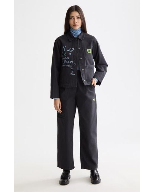 Scotch & Soda Black Washed Embroidery Detail Cotton Workwear Jacket