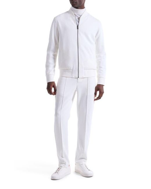 Bugatchi White Soft Touch Knit Reversible Bomber Jacket for men