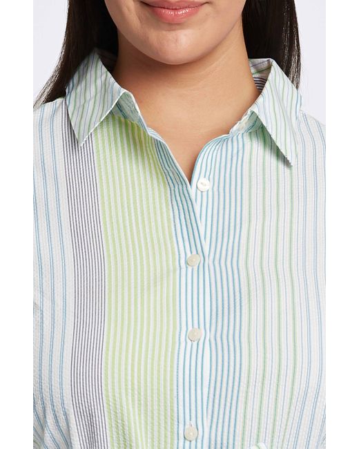 Foxcroft Blue Rocca Belted Stripe Seersucker Shirtdress