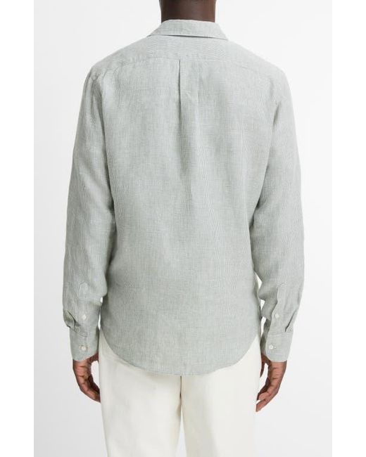 Vince Gray Houndstooth Classic Fit Linen Button-Up Shirt for men