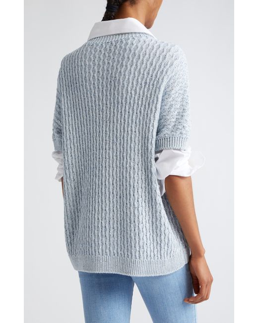 Eleventy Blue Textured Open Stitch Sweater