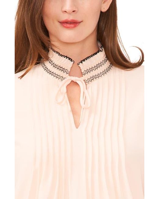 Cece Blue Contrast Stitch Pintuck Shirt