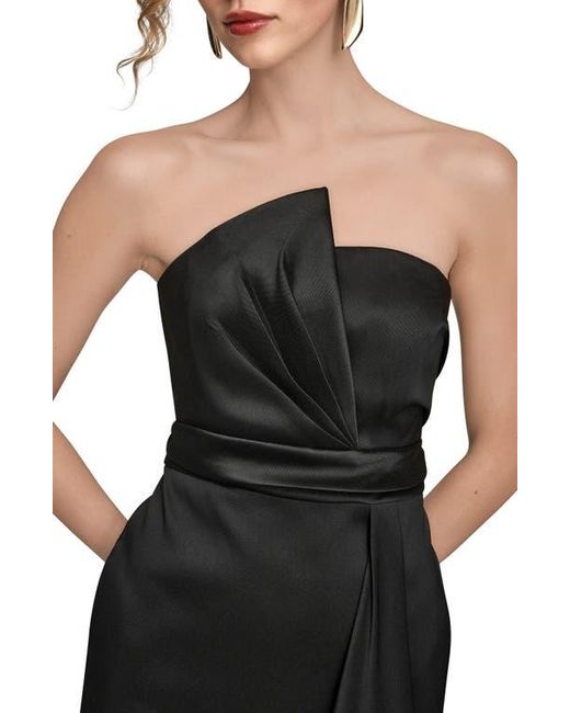 Donna Karan Black Asymmetric Strapless Satin Gown