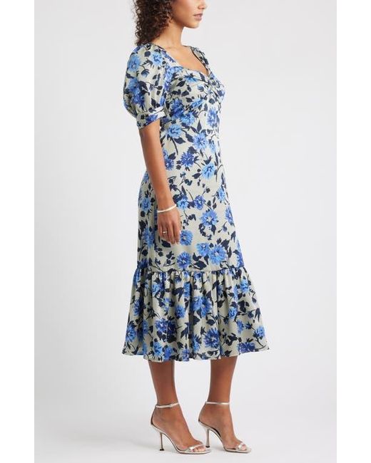 chelsea 28 blue dress Chelsea28 Twist Front Puff Sleeve Satin Midi in Sylvanian Families Calico Critters AllMens Girl dress:6 A bold floral print