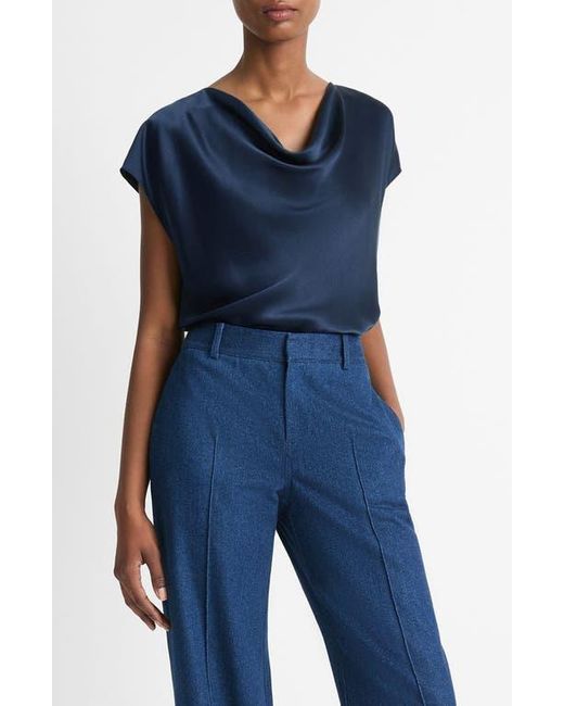 Vince Blue Cowl-Neck Silk Dolman Blouse