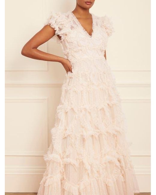 Needle & Thread Natural Amorette V-Neck Gown