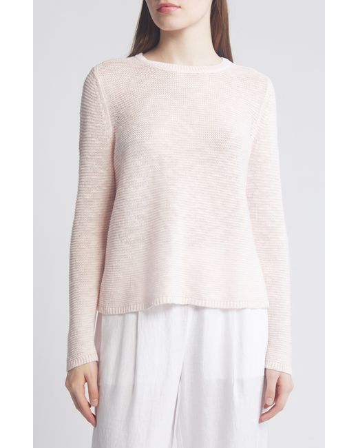 Eileen Fisher White Textured Crewneck Organic Linen & Cotton Sweater