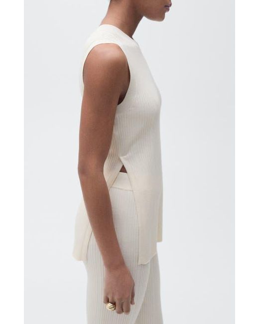 Mango White Sleeveless Side Slit Knit Tunic