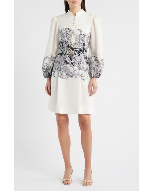 Tahari Women's White Border Print Belted Long Sleeve Dress - coffeafoods.com