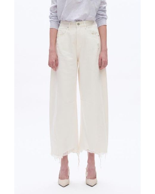 Bayeas White Frayed Super High Waist Barrel Jeans