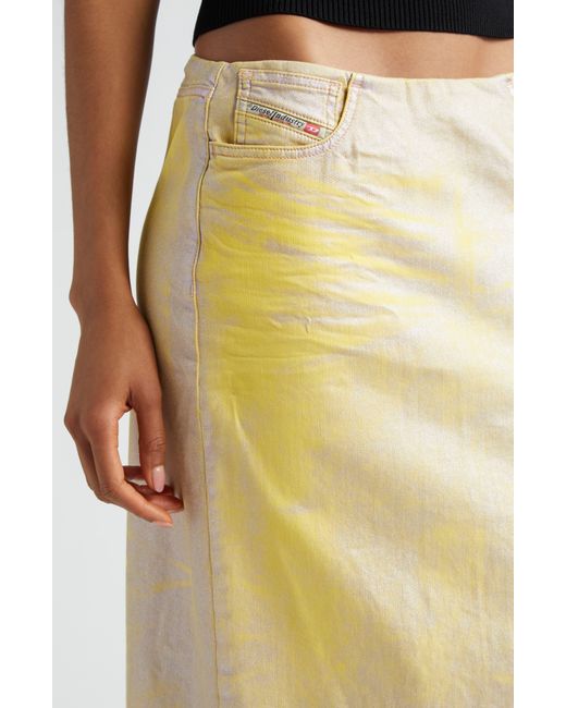 DIESEL Diesel Depras2 Laminated Denim Midi Skirt in Yellow Lyst